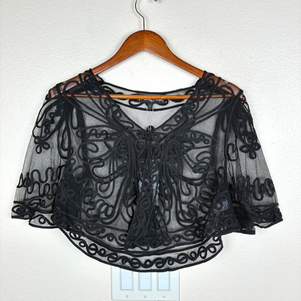 NWT Bolero Shrug S Silk Mesh Sheer Whimsigoth Embroidered Lace Fairy Boho Gothic